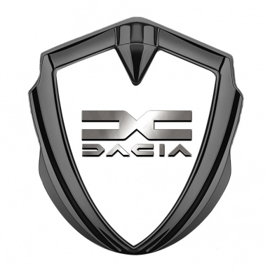 Dacia 3d Emblem Badge Graphite White Print Metallic Color Logo
