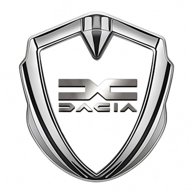Dacia 3d Emblem Badge Silver White Print Metallic Color Logo
