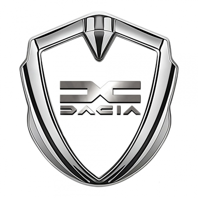 Dacia 3d Emblem Badge Silver White Print Metallic Color Logo