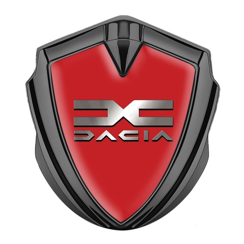 Dacia Emblem Badge Self Adhesive Graphite Red Print Metallic Color Logo