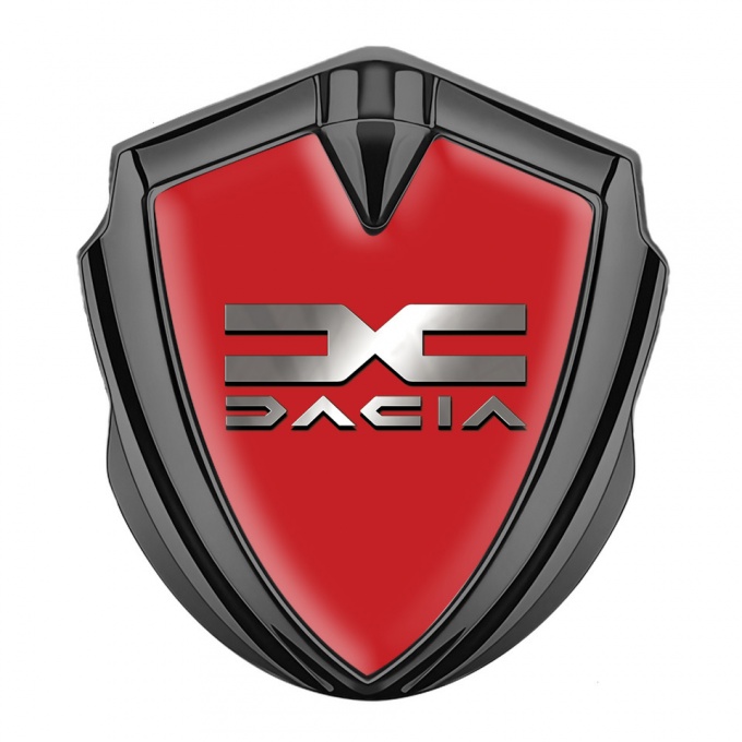 Dacia Emblem Badge Self Adhesive Graphite Red Print Metallic Color Logo