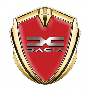 Dacia Emblem Badge Self Adhesive Gold Red Print Metallic Color Logo