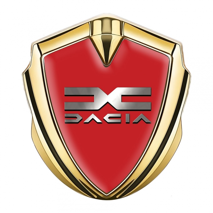 Dacia Emblem Badge Self Adhesive Gold Red Print Metallic Color Logo