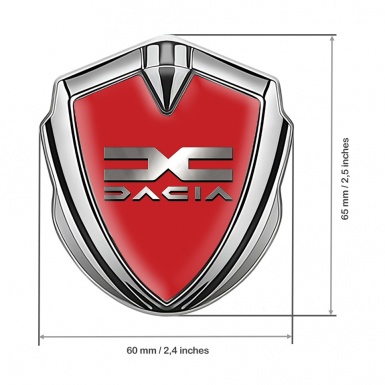 Dacia Emblem Badge Self Adhesive Silver Red Print Metallic Color Logo