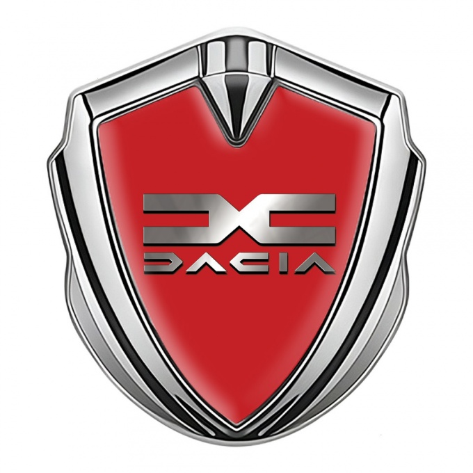 Dacia Emblem Badge Self Adhesive Silver Red Print Metallic Color Logo