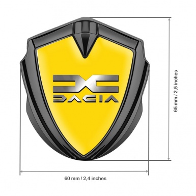 Dacia Silicon Emblem Badge Graphite Yellow Fill Metallic Color Logo