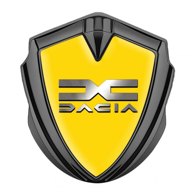 Dacia Silicon Emblem Badge Graphite Yellow Fill Metallic Color Logo