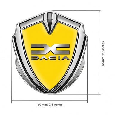 Dacia Silicon Emblem Badge Silver Yellow Fill Metallic Color Logo