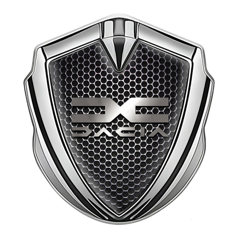 Dacia Badge Self Adhesive Silver Dark Grate Metallic Logo Design