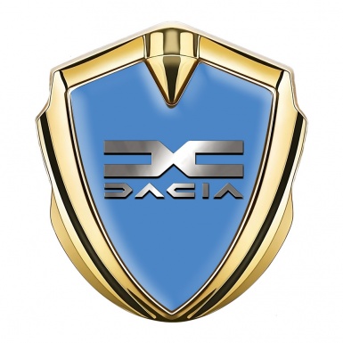 Dacia Emblem Fender Badge Gold Glacial Blue Metallic Logo Design