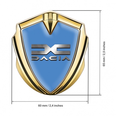 Dacia Emblem Fender Badge Gold Glacial Blue Metallic Logo Design