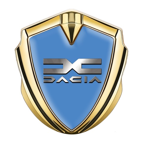 Dacia Emblem Fender Badge Gold Glacial Blue Metallic Logo Design