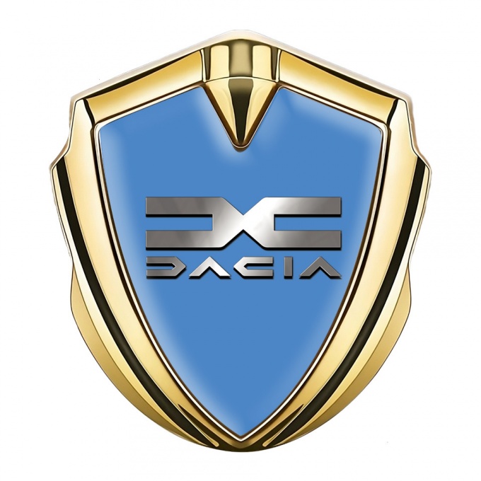 Dacia Emblem Fender Badge Gold Glacial Blue Metallic Logo Design