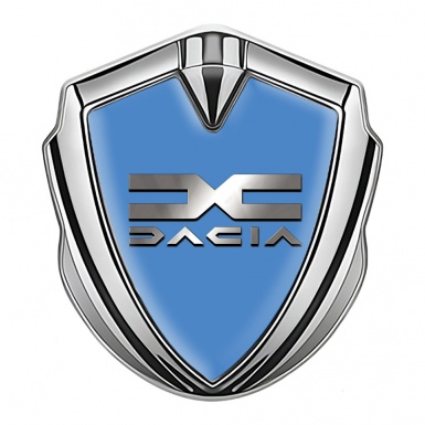 Dacia Emblem Fender Badge Silver Glacial Blue Metallic Logo Design