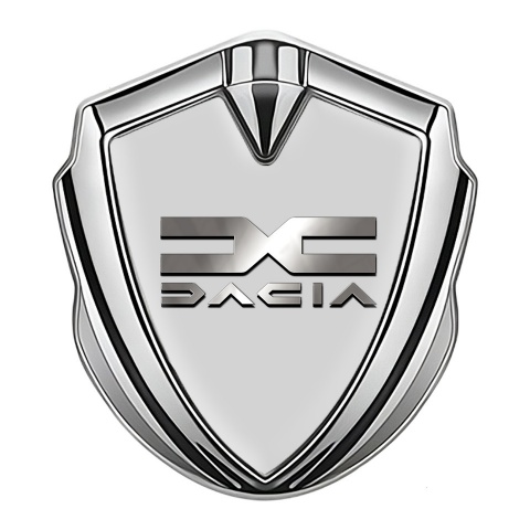 Dacia Metal Emblem Self Adhesive Silver Moon Grey Polished Logo Design