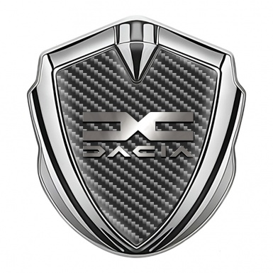 Dacia Fender Emblem Badge Silver Dark Carbon Polished Logo Design
