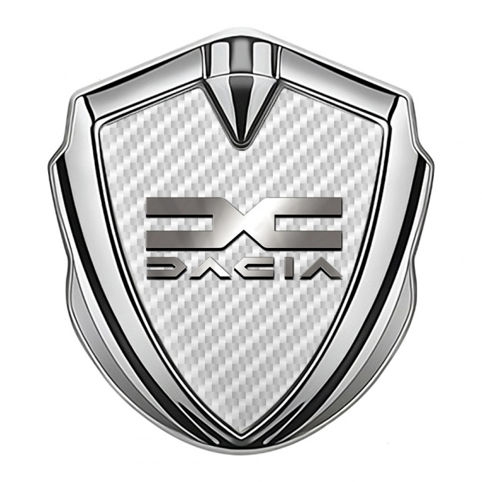 Dacia Emblem Trunk Badge Silver White Carbon Polished Logo Edition