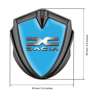 Dacia Domed Emblem Badge Graphite Sky Blue Base Polished Logo Design