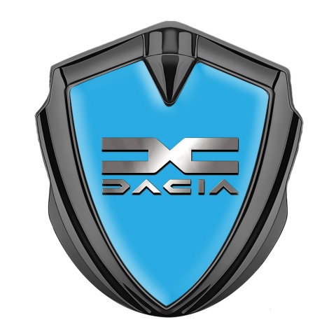 Dacia Domed Emblem Badge Graphite Sky Blue Base Polished Logo Design