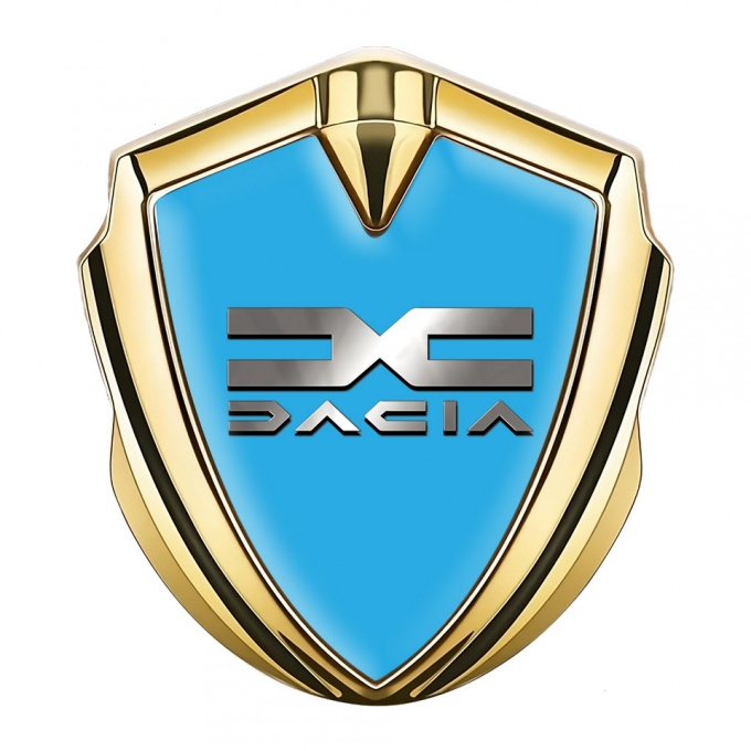 Dacia Domed Emblem Badge Gold Sky Blue Base Polished Logo Design