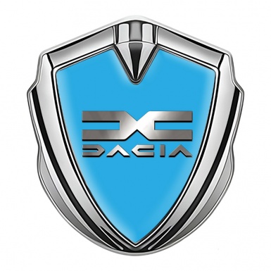 Dacia Domed Emblem Badge Silver Sky Blue Base Polished Logo Design