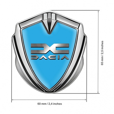 Dacia Domed Emblem Badge Silver Sky Blue Base Polished Logo Design
