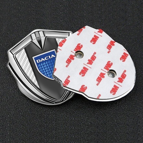 Dacia 3d Emblem Badge Silver White Carbon Blue Shield Logo