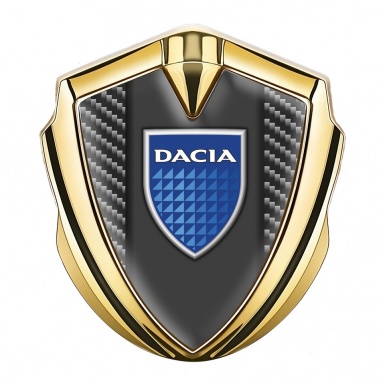 Dacia Emblem Badge Self Adhesive Gold Dark Carbon Blue Shield Logo