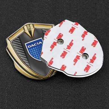 Dacia Emblem Badge Self Adhesive Gold Dark Carbon Blue Shield Logo