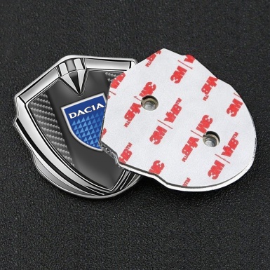 Dacia Emblem Badge Self Adhesive Silver Dark Carbon Blue Shield Logo