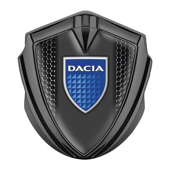 Dacia Emblem Car Badge Graphite Steel Mesh Blue Shield Logo