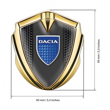 Dacia Emblem Car Badge Gold Steel Mesh Blue Shield Logo