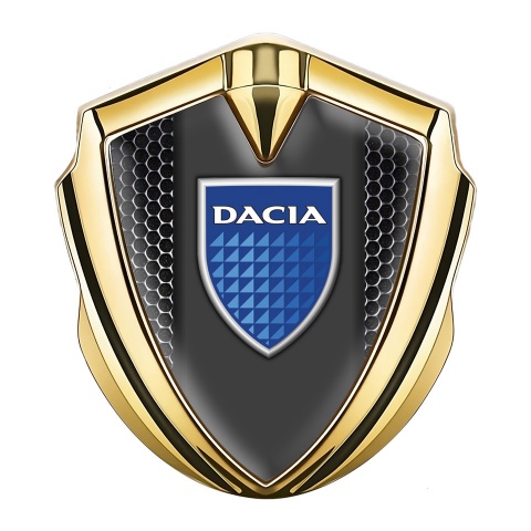Dacia Emblem Car Badge Gold Steel Mesh Blue Shield Logo