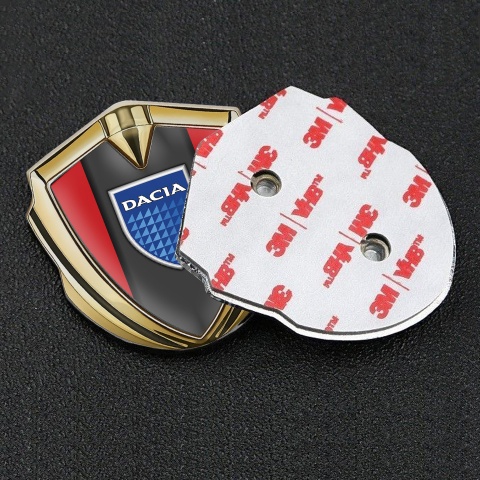 Dacia Metal Emblem Self Adhesive Gold Red Frame Blue Shield Edition