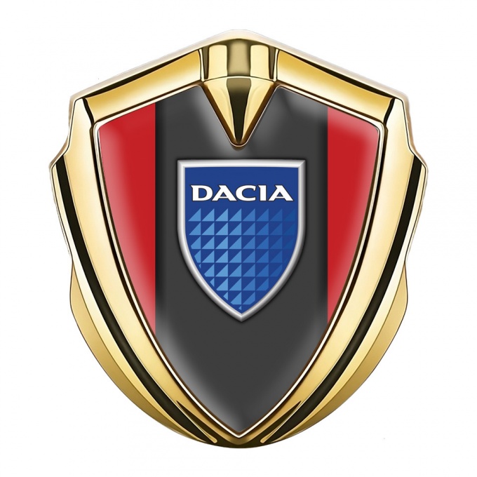 Dacia Metal Emblem Self Adhesive Gold Red Frame Blue Shield Edition