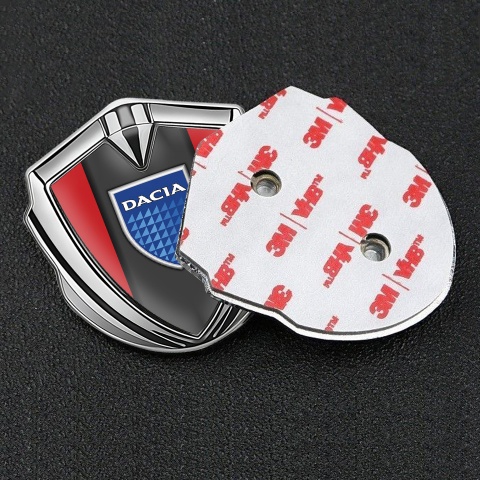 Dacia Metal Emblem Self Adhesive Silver Red Frame Blue Shield Edition