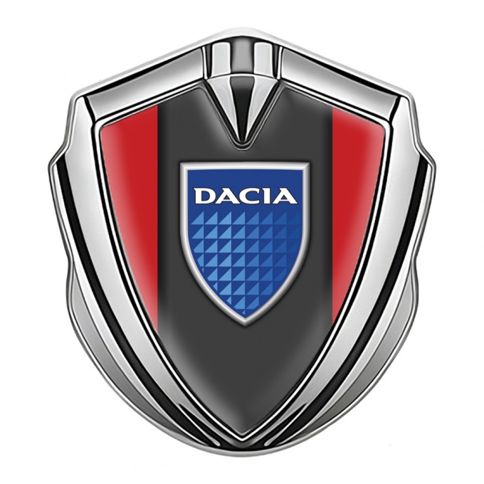 Dacia Metal Emblem Self Adhesive Silver Red Frame Blue Shield Edition