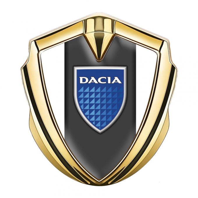 Dacia Fender Emblem Badge Gold White Frame Blue Shield Design