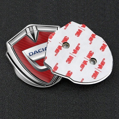 Dacia Metal Emblem Badge Silver Red Carbon Classic Logo Edition