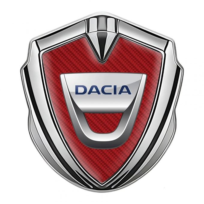 Dacia Metal Emblem Badge Silver Red Carbon Classic Logo Edition