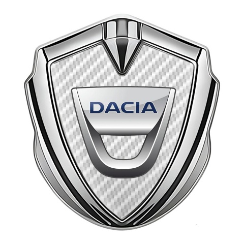 Dacia Domed Emblem Badge Silver White Carbon Classic Logo Edition