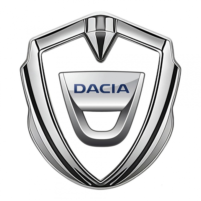 Dacia Metal Domed Emblem Silver White Base Classic Logo Variant