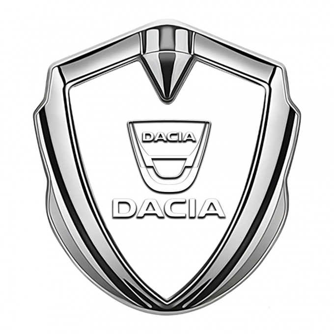Dacia Emblem Fender Badge Silver Pearl Base White Logo Edition