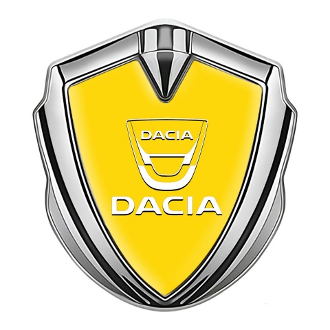 Dacia Emblem Trunk Badge Silver Yellow Base White Classic Logo