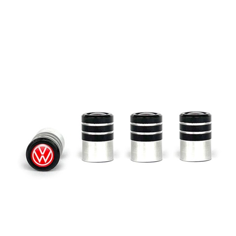 VW Valve Caps Tire Black - Aluminium 4 pcs Red White Logo