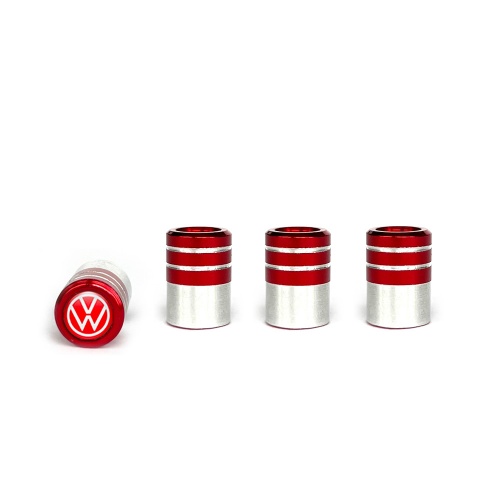 VW Valve Steam Caps Red - Aluminium 4 pcs Red White Logo