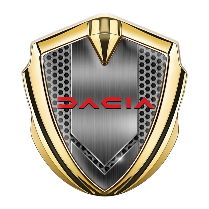 Dacia Emblem Silicon Badge Gold Honeycomb Frame Crimson Logo