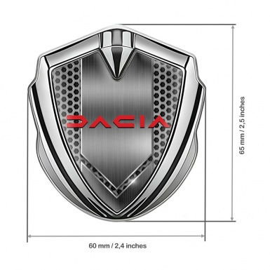 Dacia Emblem Silicon Badge Silver Honeycomb Frame Crimson Logo
