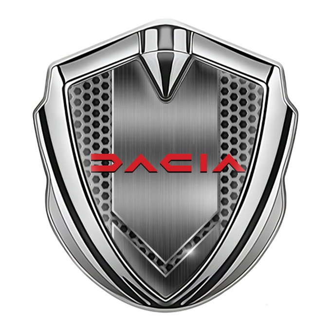 Dacia Emblem Silicon Badge Silver Honeycomb Frame Crimson Logo