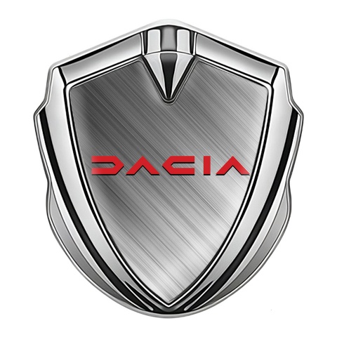 Dacia Emblem Fender Badge Silver Brushed Steel Crimson Logo Edition